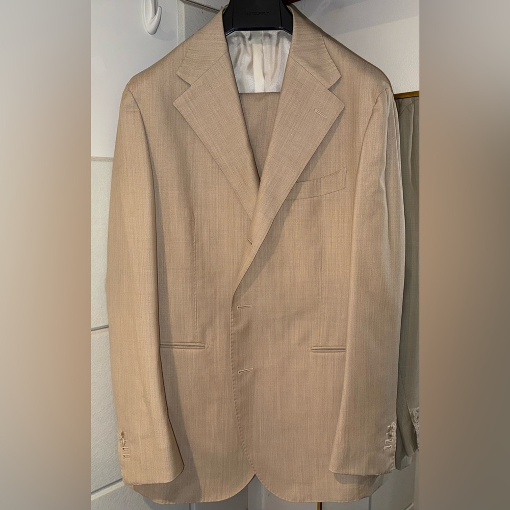 SUITSUPPLY Tan Herringbone Wool Mohair Havana Suit 46R